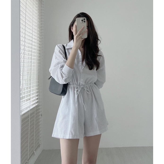 Jumpsuit Kẻ Sọc Dây Rút