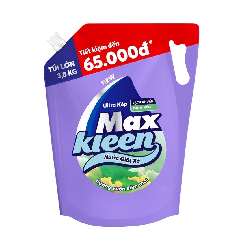 Túi 3,8kg nước giặt Maxkleen có nút mở túi tiết kiệm