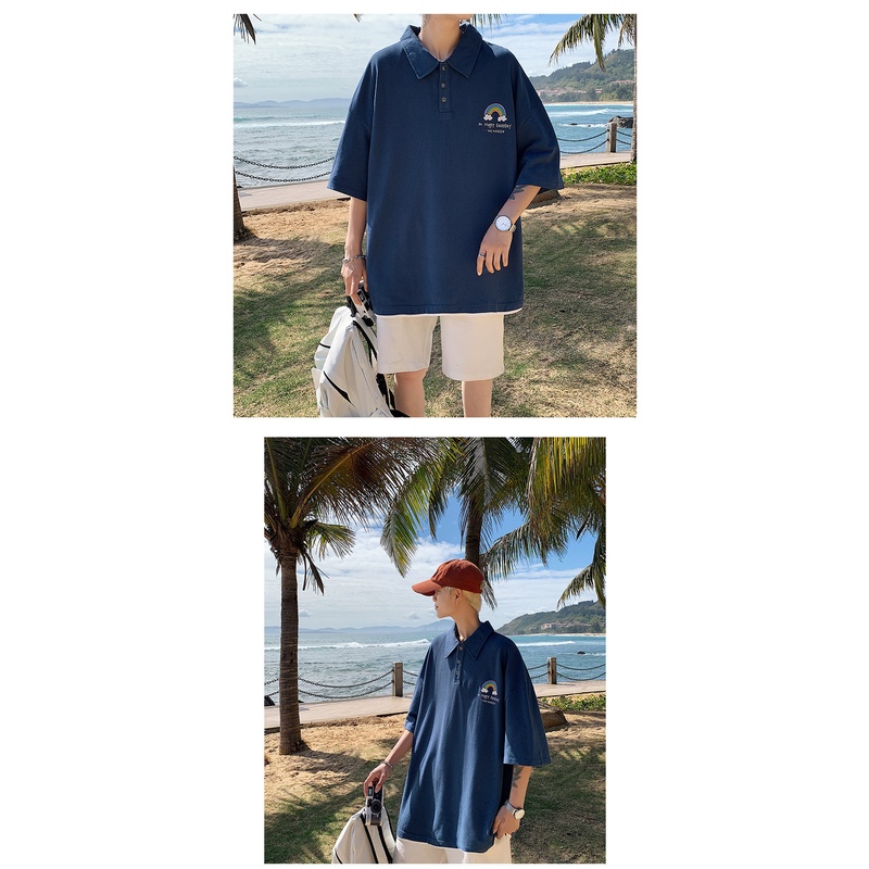 Áo Thun Form Rộng Cổ Trụ Unisex Nữ In Hình Cầu Vồng Siêu Dễ Thương Chất Cotton Mềm Mịn Mát TTQ0061