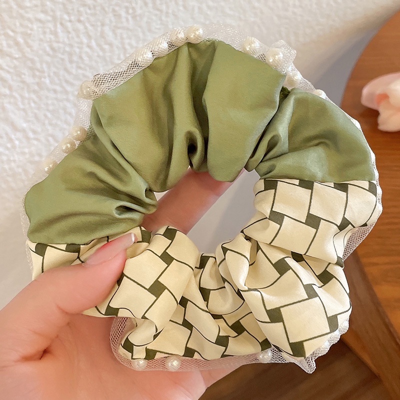 Dây Buộc Tóc Nơ Satin Đính Ngọc Trai Màu Xanh Bơ Phong Cách Hàn Quốc Mới Cho Nữ