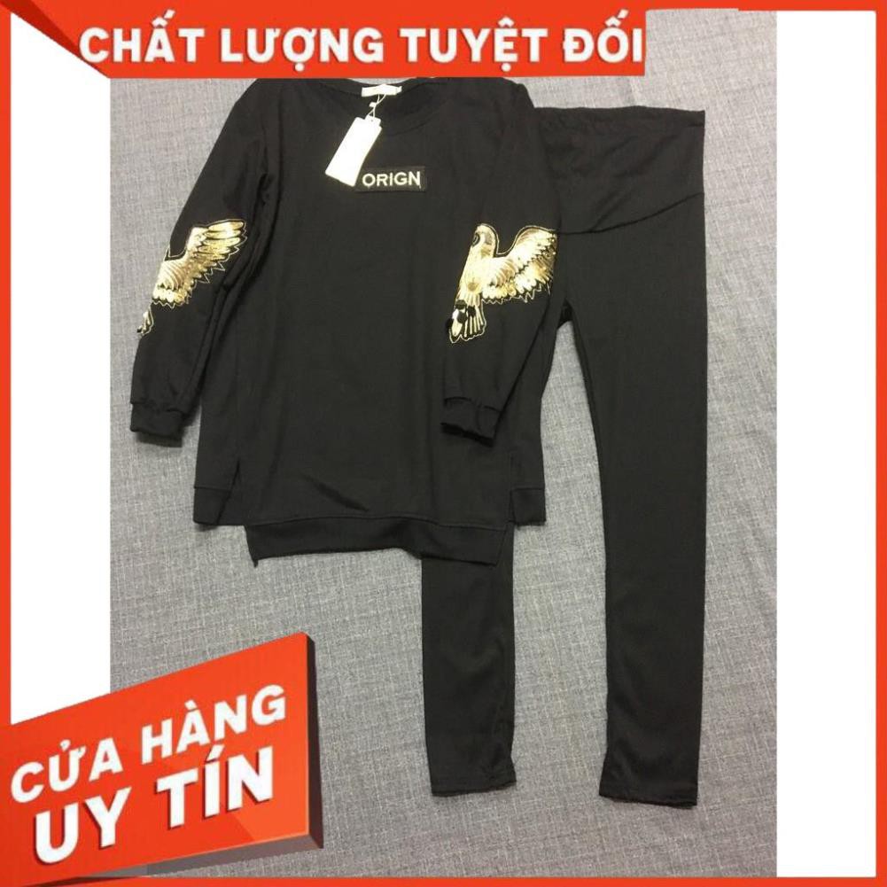(Giá huỷ diệt) Bộ đồ bầu màu đen sang chảnh họa tiết đại bàng tinh xảo hàng Quảng châu - BD 100
