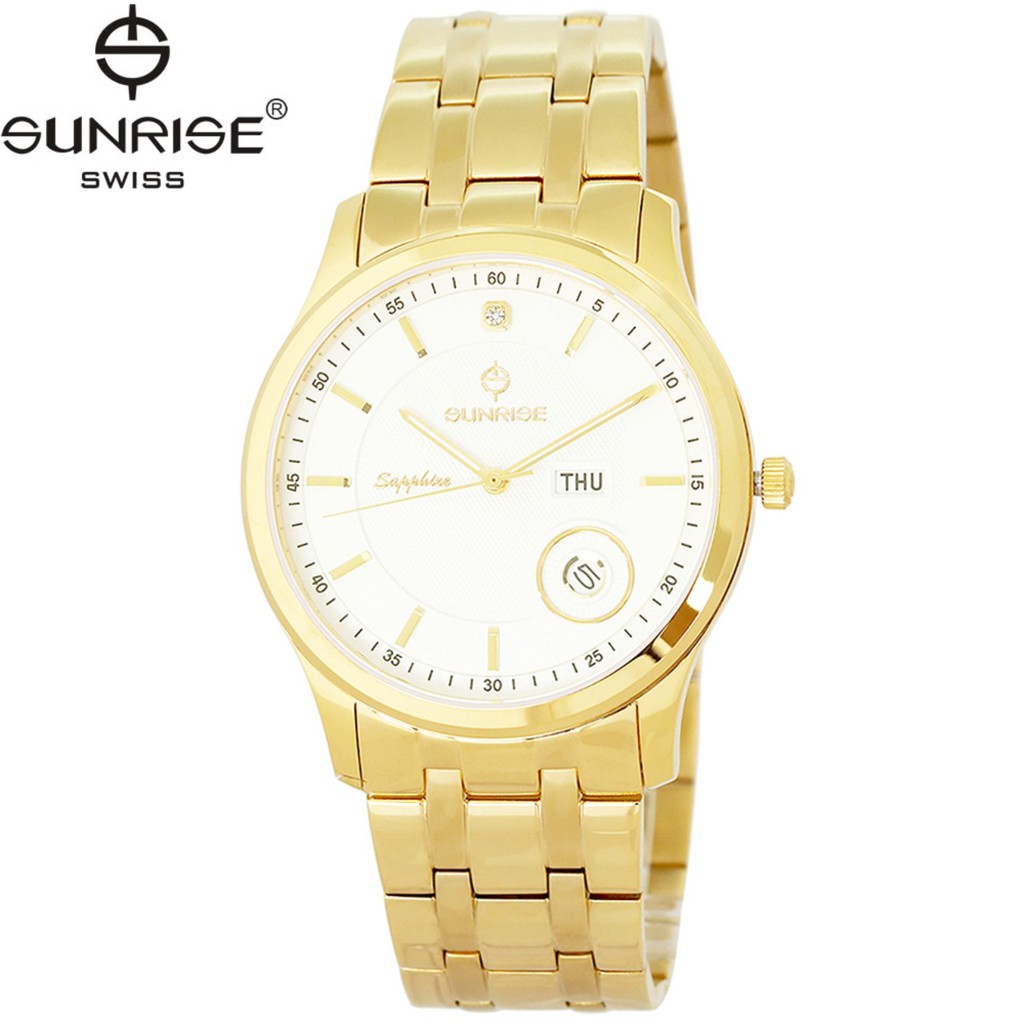 Đồng hồ nam dây kim loại mặt kính sapphire chống xước Sunrise DM782MK trắng