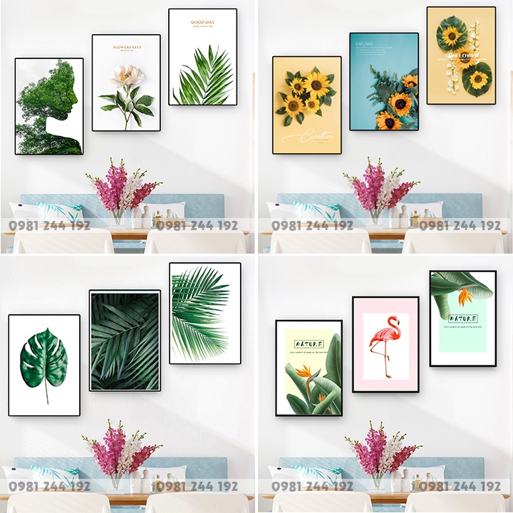 Tranh canvas lá cây xanh treo tường, mang lài không gian tươi mát, tranh treo tường lá cây | 3H