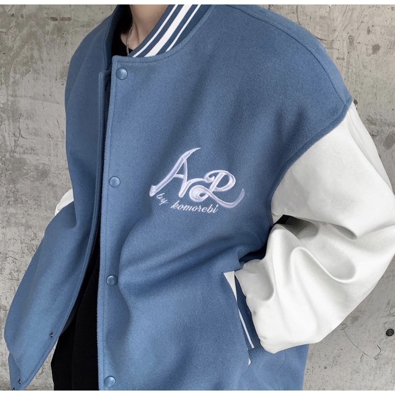 Áo bomber - Jacket Varsity có túi trong chất dạ tay da cao cấp loại 1 DISCOUNT