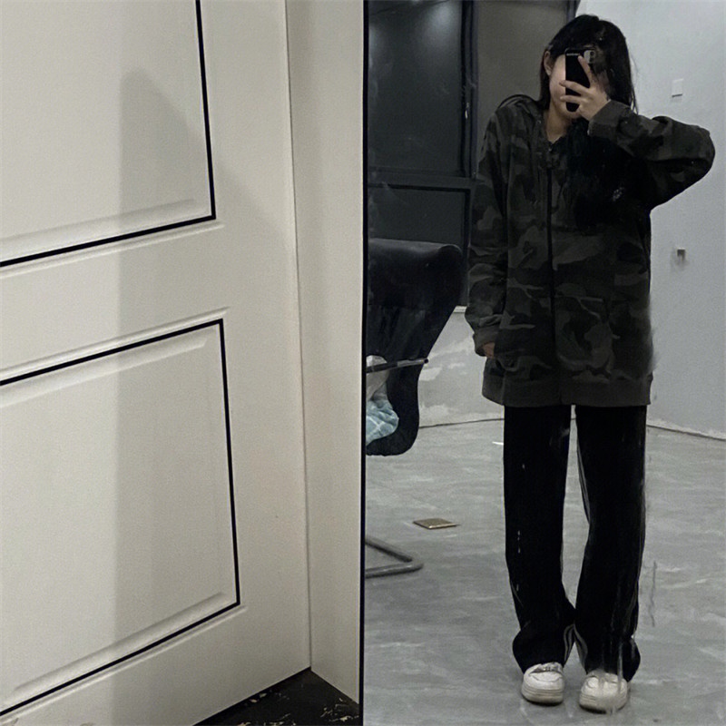 ZHELIHANGFEI Áo Thun Tay Dài Form Rộng Họa Tiết Rằn Ri Theo Phong Cách Retro Mỹ Dễ Phối Đồ