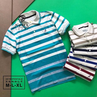 Áo thun polo sọc ngang thêu chữ NMP036