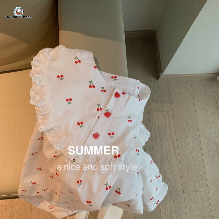 Đồ ngủ ngắn tay in họa tiết cherry xinh xắn cho nữ