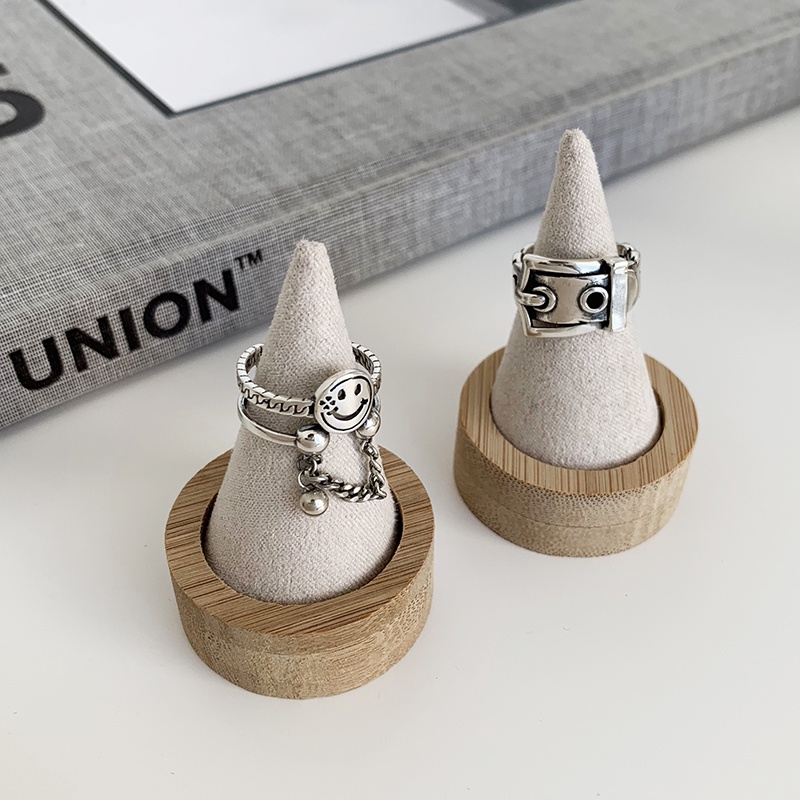 Nhẫn Hình Mặt Cười Phối Dây Xích Thiết Kế Đơn Giản Thời Trang Cá Tính