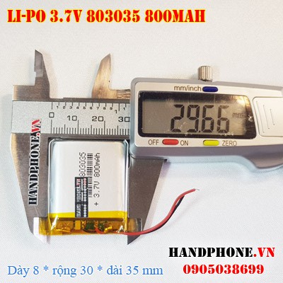 Pin Li-Po 3.7V 800mAh 803035 (Lithium Polymer) cho đồng hồ thông minh, loa Bluetooth, camera hành trình, thiết bị y tế