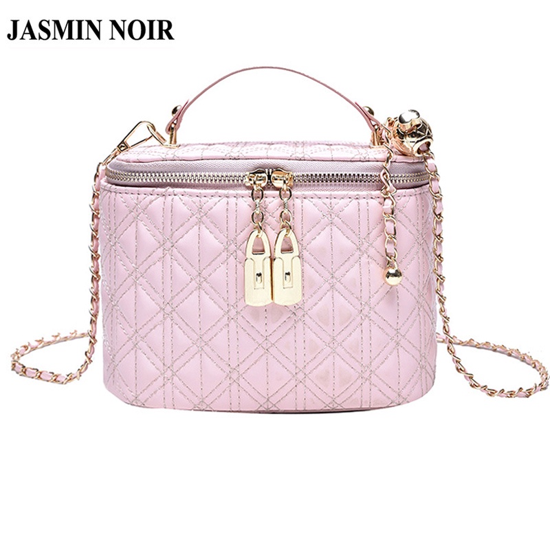 Túi Xách JASMIN NOIR Bucket Họa Tiết Sọc Caro Phối Dây Xích Sang Trọng Cho Nữ
