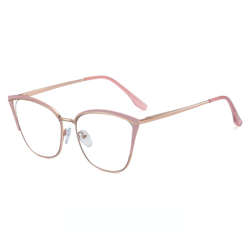Mắt Kính Gọng Kim Loại Tròng Mắt Mèo Chống Ánh Sáng Xanh Thời Trang Phong Cách Phương Tây
