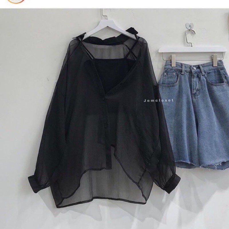 Áo khoác sơ mi dài tay vải mỏng ulzzang siêu sexyyy, thời trang Hàn tặng kèm áo 2 dây . MET SHOP