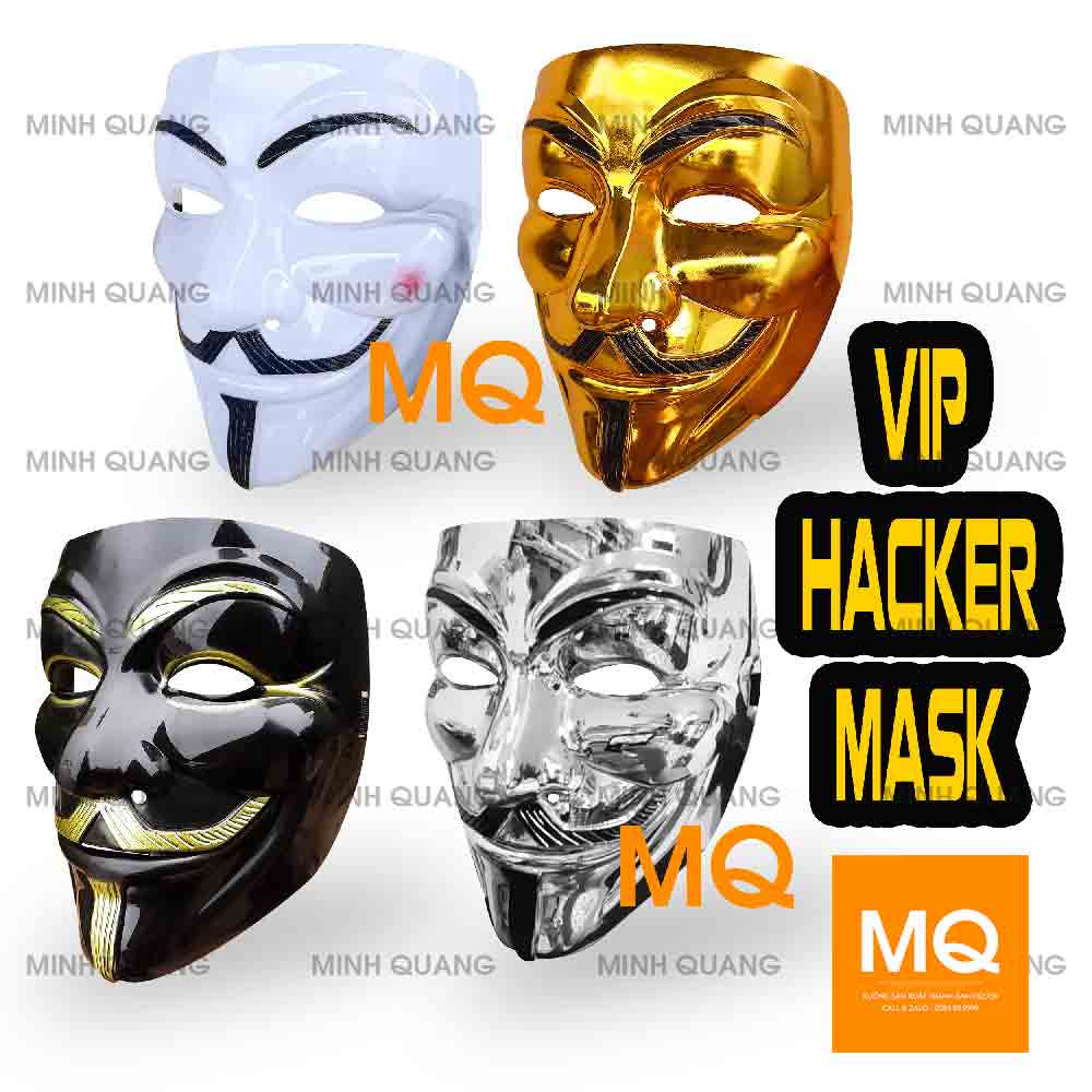 Mặt Nạ Hacker - Anonymous - Hai Mẫu Mặt Nạ Thằng Hề Vô Danh Hóa Tranh Halloween - 4 Màu Vàng Trắng Đen Bạc