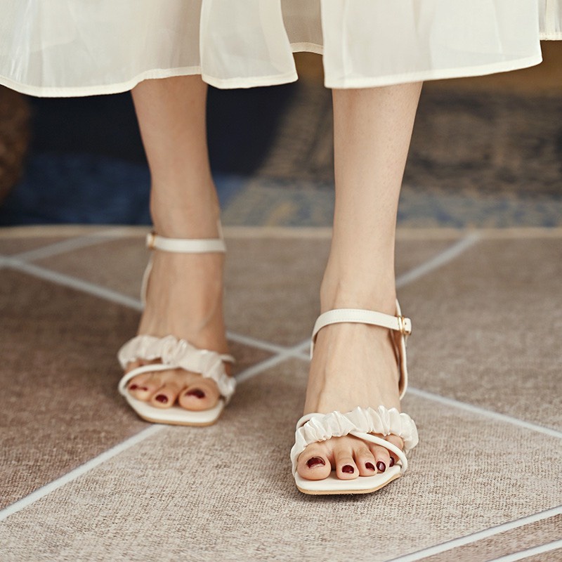 Giày cao gót nữ đế vuông, sandal nữ 5p quai vải voan mã H36