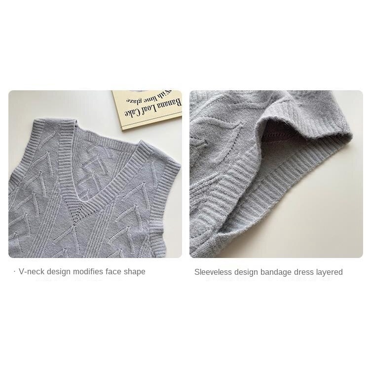 Áo len không tay cổ chữ V dáng rộng phong cách Hàn Quốc thời trang mới cho nữ
