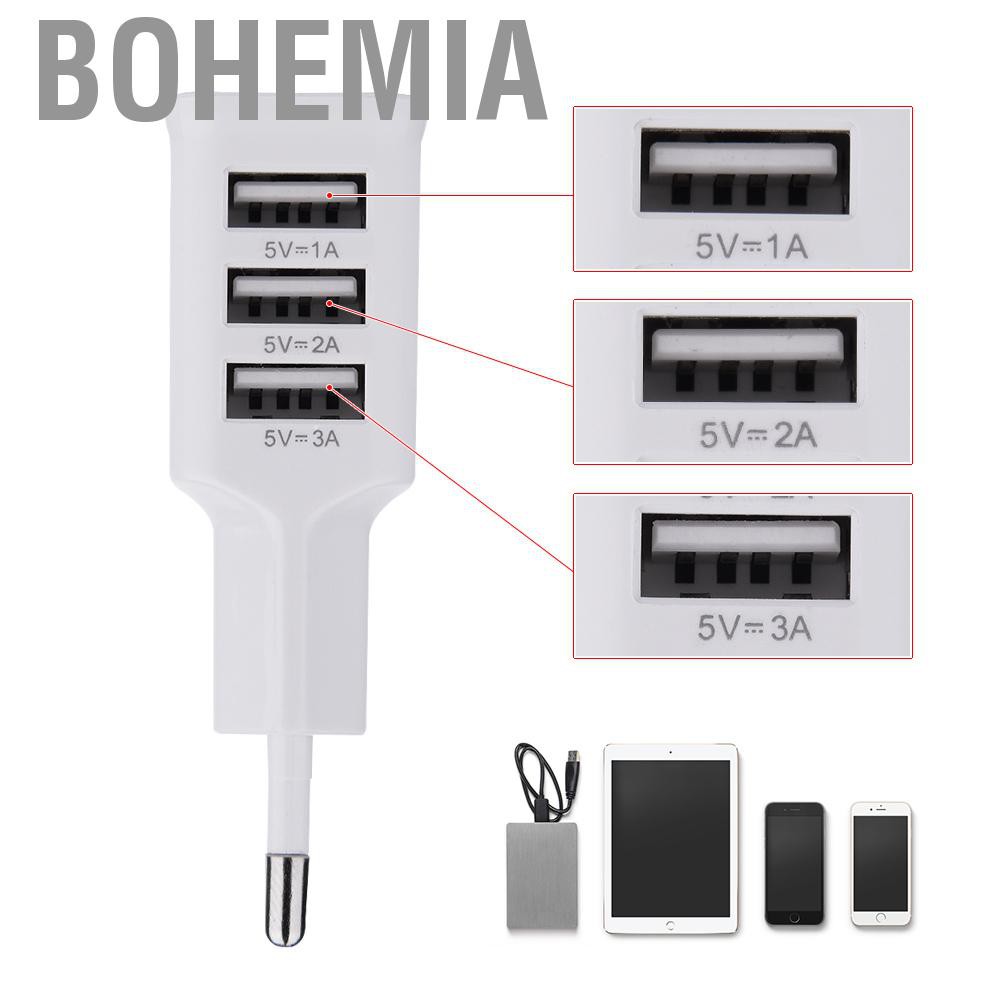 Đầu Sạc 3 Cổng Usb Gắn Tường Phong Cách Bohemia 100-220v