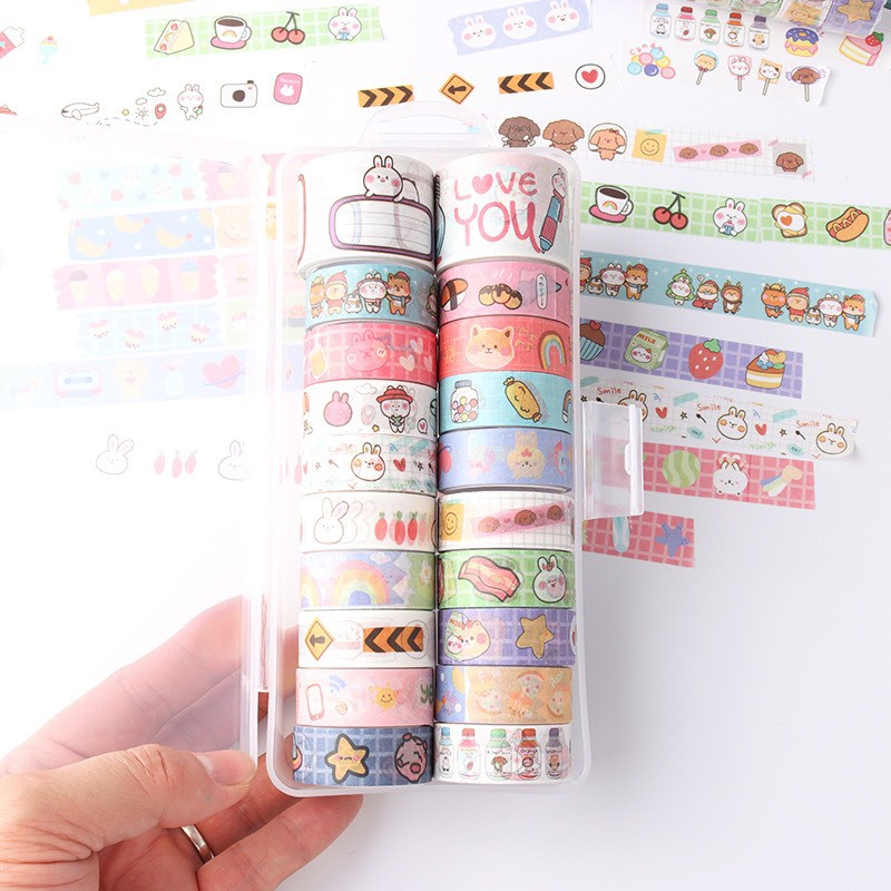 Washi tape Cuộn Băng Dính Washi Họa Tiết Màu Kẹo DIY Đáng Yêu Để Trang Trí Sổ Tay