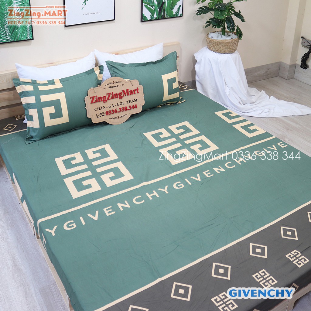 [RẺ VÔ ĐỊCH] Bộ ga gối gồm 1 ga chun và 2 vỏ gối nằm Mẫu Givench Chất poly cotton [Ibox chọn mẫu nha]