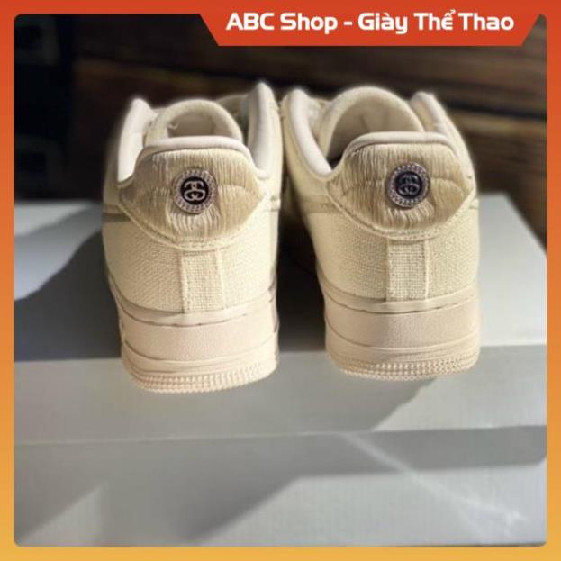 Giày Sneaker cổ thấp AF1 Air Force 1 Stussy Fossil Stone, Giầy AF1 Air Vải Kem đủ bill box