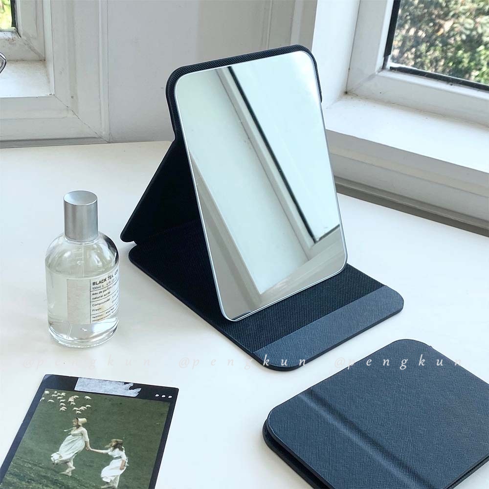 Gương Trang Điểm Gấp Gọn Để Bàn Bằng Da PU Tiện Dụng