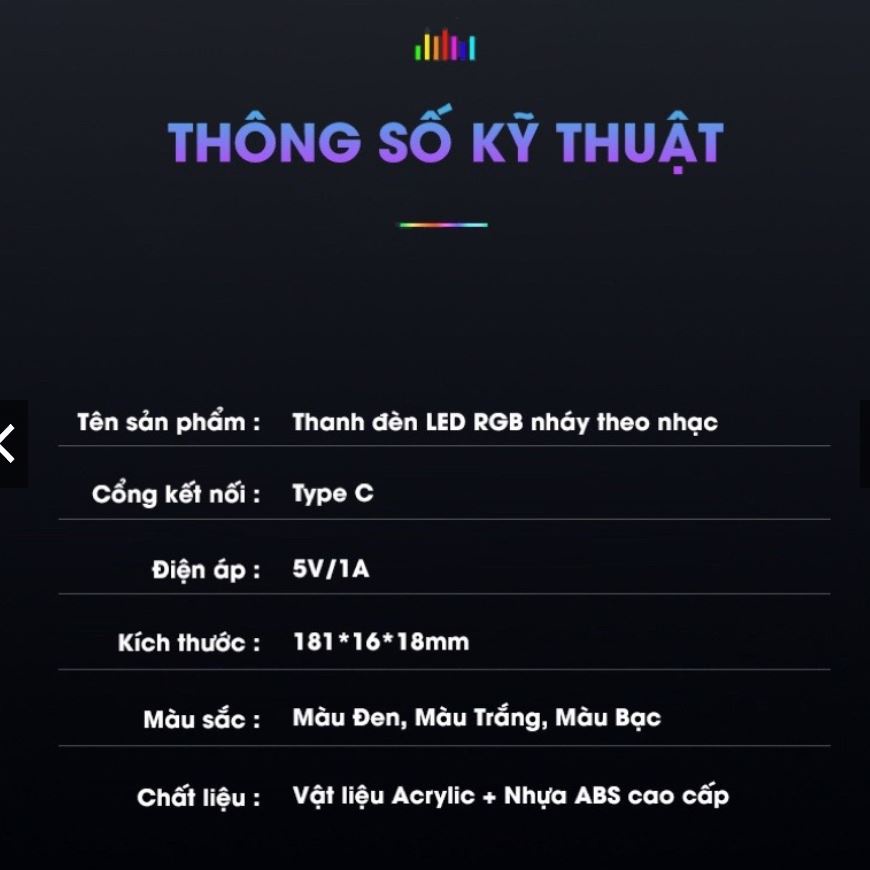 Thanh đèn Led RGB nháy theo nhạc, cảm biến âm thanh siêu nhạy, có chân đế trang trí bàn làm việc
