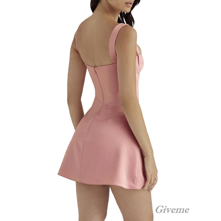 Đầm Hai Dây Mini Dáng Chữ A Lưng Cao Màu Trơn Thời Trang Mùa Hè Cho Nữ