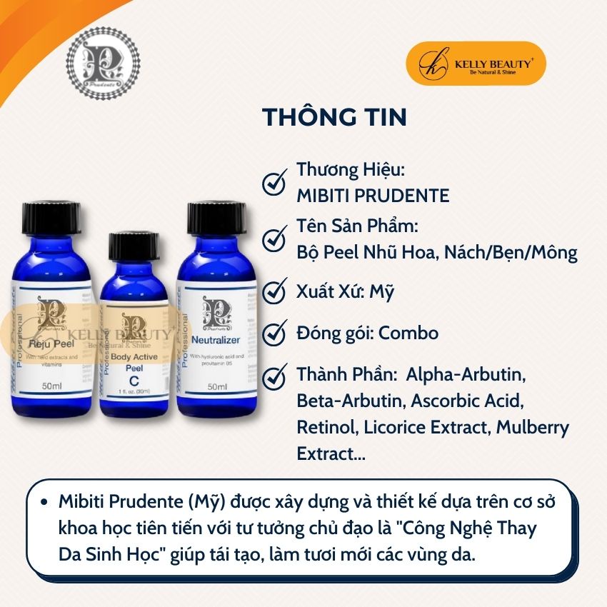 Bộ Peel Nhũ MIBITI PRUDENTE USA - Khử Thâm, Trẻ Hóa: Nhũ Hoa, Nách, Bẹn, Mông; Mờ Vết Tăng Sắc Tố | Kelly Beauty