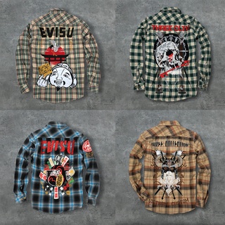 Áo sơ mi evisu caro was loang hình thêu cao cấp chất kaki dày dặn K3 STORE