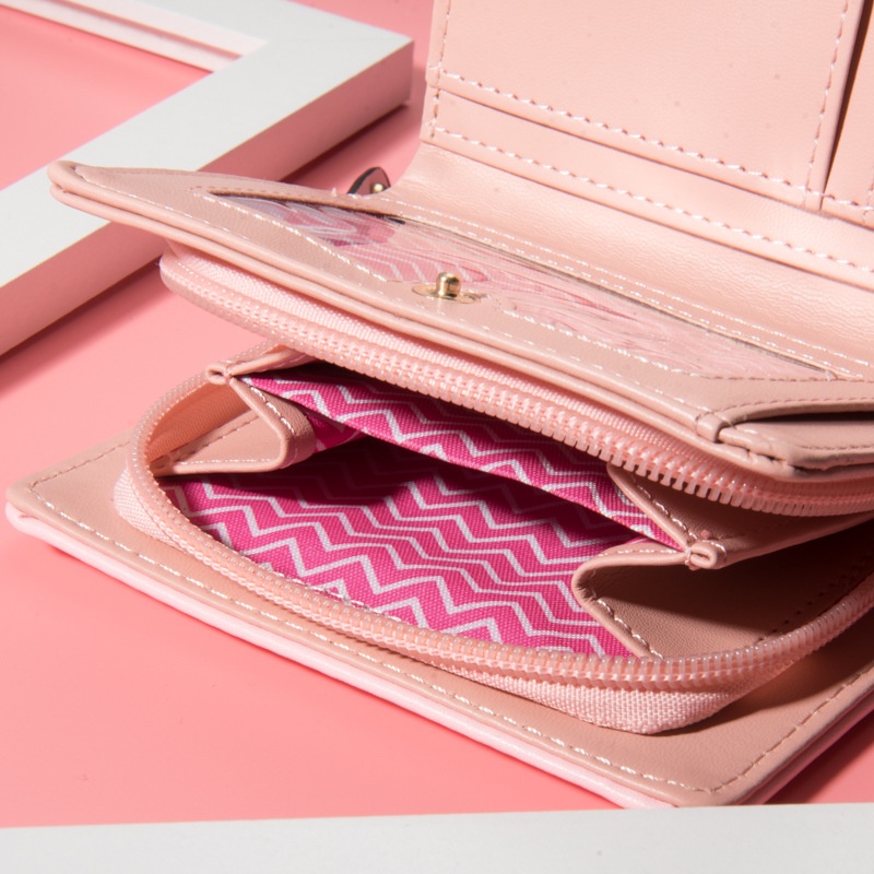 Ví Ngắn Cỡ Lớn Có Khóa Kéo Họa Tiết Mèo Hoạt Hình Phong Cách Hàn Quốc Cho Nữ