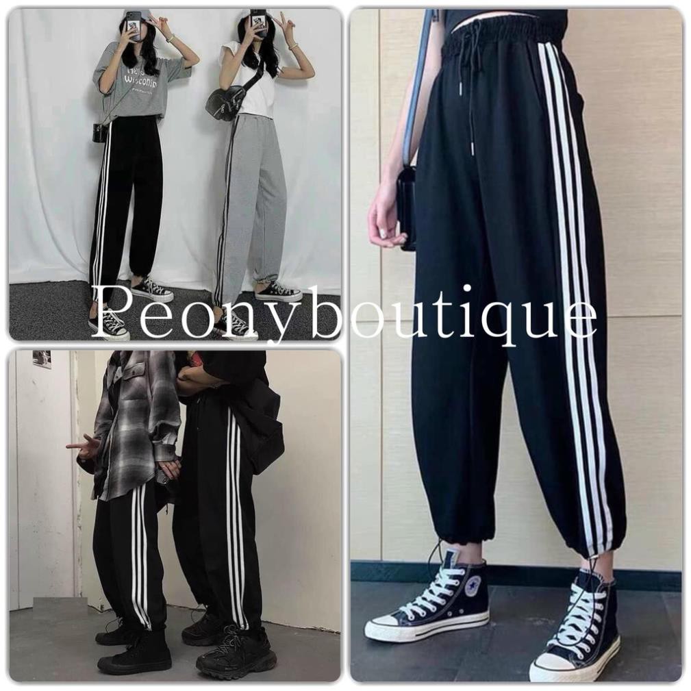 Quần Thể Thao 3 Sọc Dây Rút Unisex [FREESHIP] 🌸 Jogger thun da cá ống bo, quần thể dục màu ĐEN | XÁM Ulzzang HOT 🌸