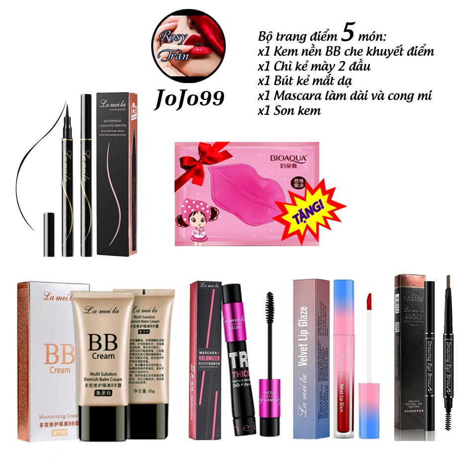 Bộ trang điểm LAMEILA 5 món Kem nền BB + Mascara + Chì kẻ mày + Bút dạ kẻ mắt + Son kem