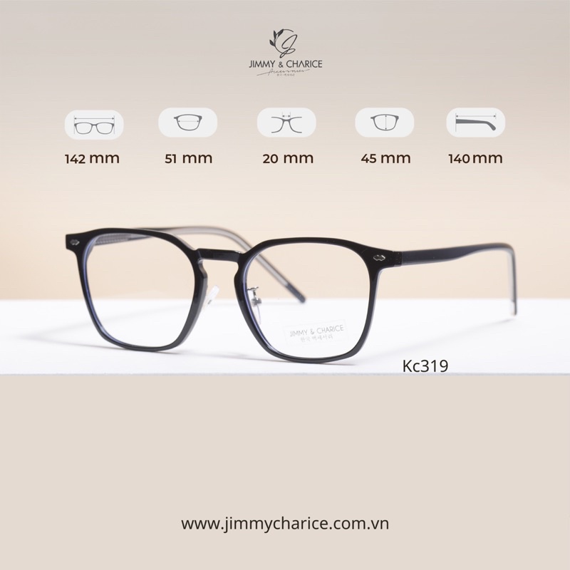 Gọng kính cận Jimmy & Charice mắt vuông cốt kim loại chống tia UV có cắt cận loạn viễn