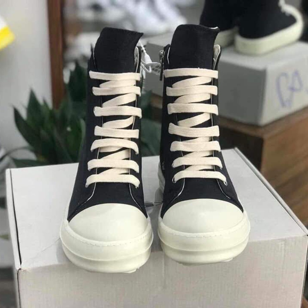 Giày Rick Owen High Sneaker Nữ - Giày Thể Thao RO Cổ Cao Màu Đen Kem Đế Thơm Vani [FREE SHIP + HỘP GIÀY + HỘP BẢO VỆ]