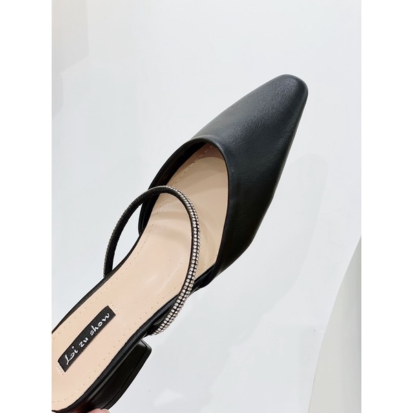 BEESHOES - GIÀY BÚP BÊ DA MỀM DÂY NGANG - GIÀY BÚP BÊ ĐẾ TRỤ CAO 2CM CÓ SẴN MÀU ĐEN - KEM 210693