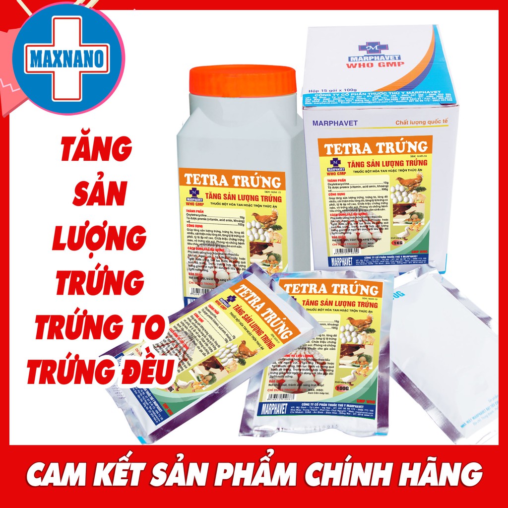 TETRA TRỨNG V 1KG Tăng sản lượng trứng, kéo dài chu kỳ đẻ, trứng to và đều cho vật nuôi, gia cầm, thủy cầm