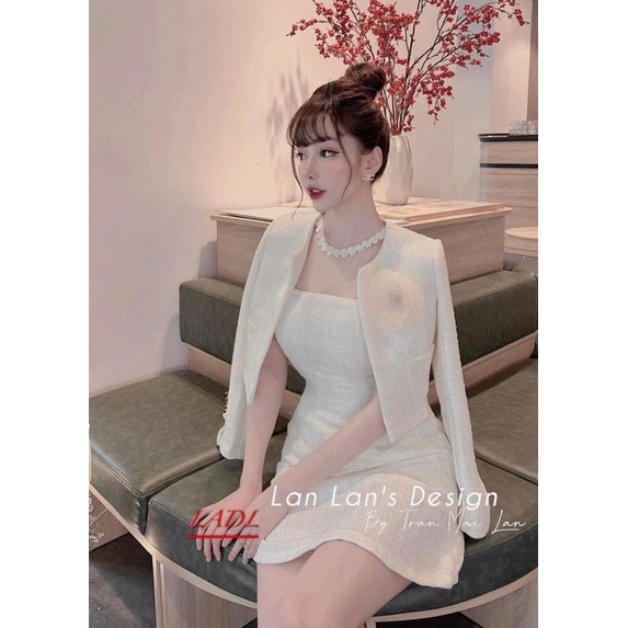 Set đầm dạ dự tiệc kèm hoa đính đá cài ngực Bống Chic
