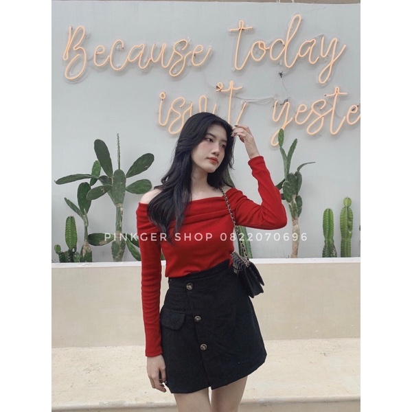 SET ÁO TRỄ VAI+VÁY NÚT - Pinkger Shop