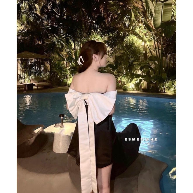 Đầm đen trễ vai kèm nơ RIBBON DRESS