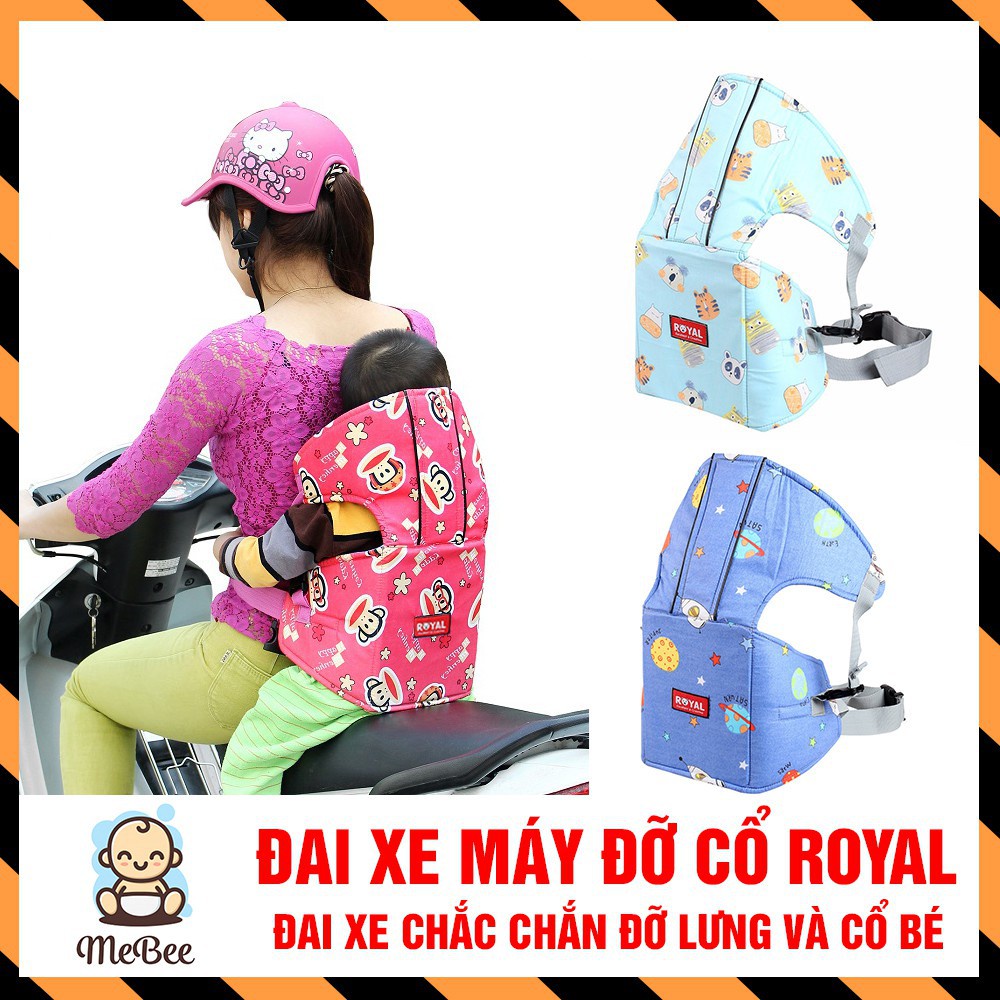 Đai đi xe máy an toàn cho bé, đai xe máy có đỡ cổ Royal cho trẻ 1 - 5 tuổi in hình đáng yêu