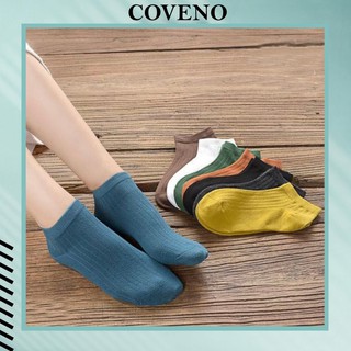 Tất cổ ngắn Coveno tất trơn len gân nhiều màu hàn quốc TN126