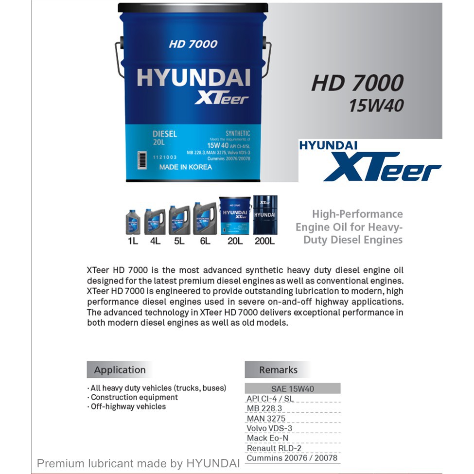 Nhớt động cơ Diesel HYUNDAI XTEER HD7000 15W40_4L