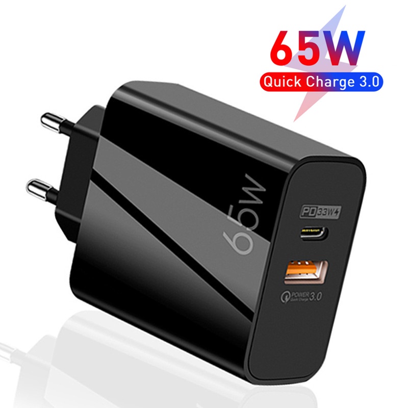 Cốc Sạc Nhanh Type c USB 65W GaN 2 Cổng US/EU Cho iPhone/Android