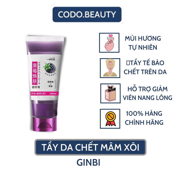 Gel Tẩy Tế Bào Chết Toàn Thân Mâm Xôi Đen GinBi 200ml Dưỡng Trắng Da An Toàn, Hiệu Quả