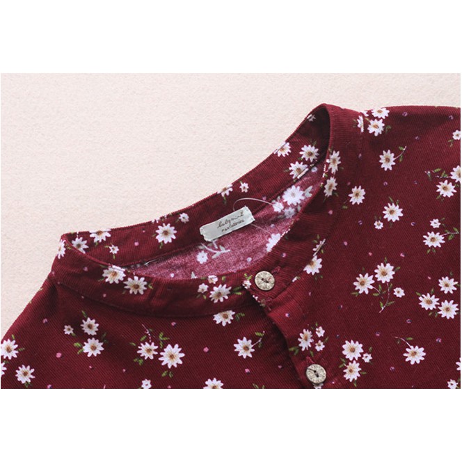 (Sẵn Xanh M) Order 15 ngày - Váy chất nhung babydoll họa tiết hoa | BigBuy360 - bigbuy360.vn