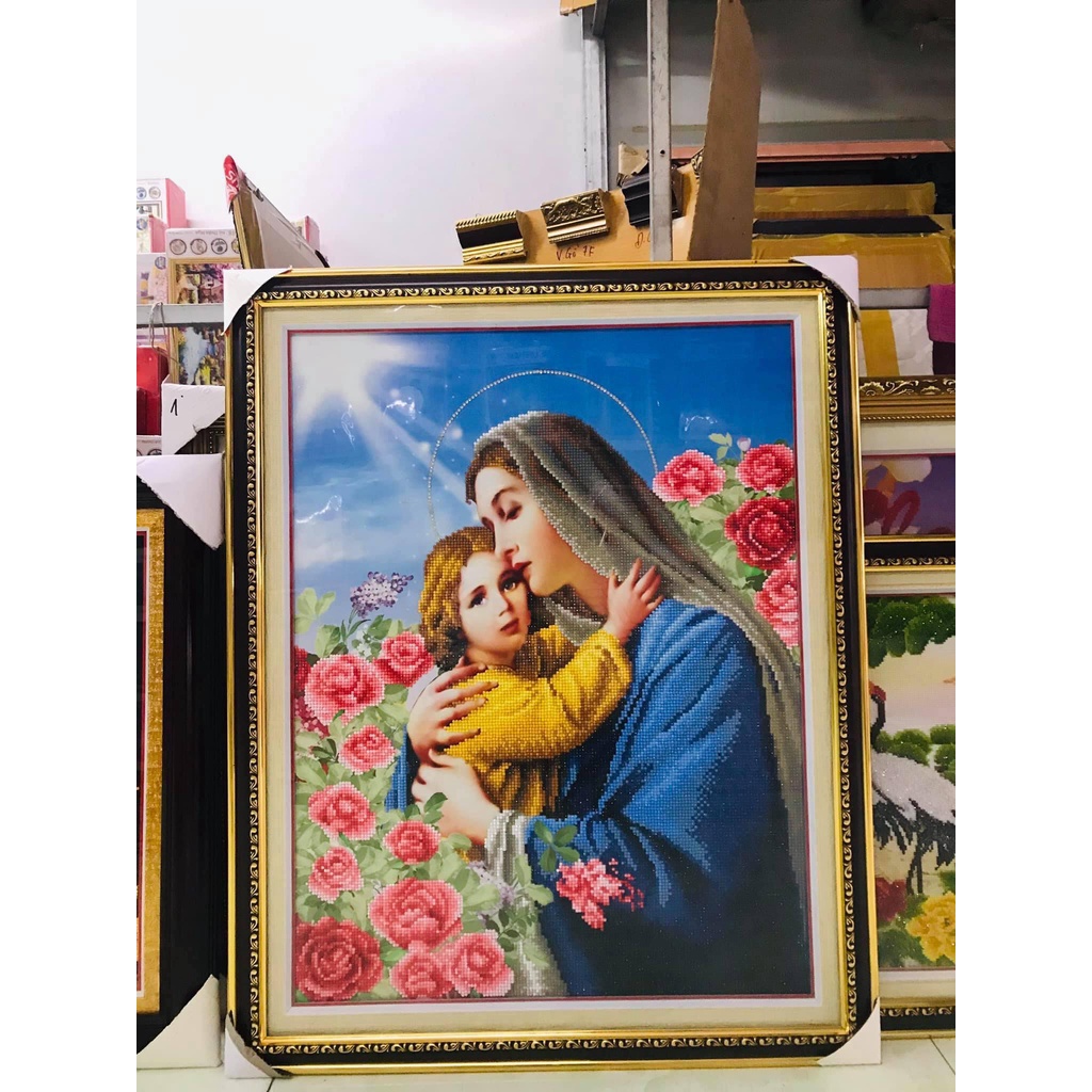 Tranh đính đá Tình yêu Đức mẹ Maria VS154 (70x55cm) - chưa đính đá, không khung
