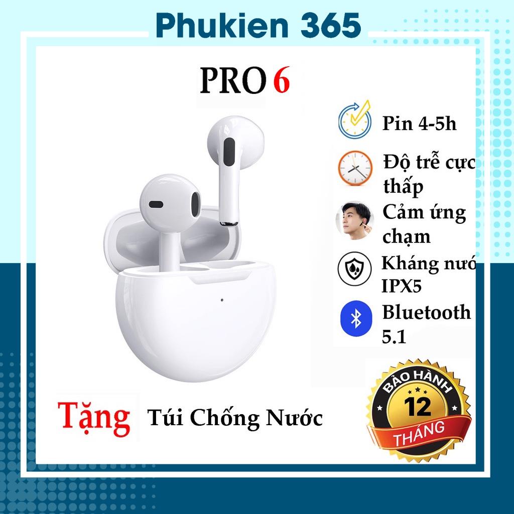 Tai Nghe Bluetooth Không Dây PRO 6 TWS, Tai Nghe Không Dây Nhét Tai - Có Míc - Cảm Biến - Định Vị - Đổi Tên- Pin Trâu
