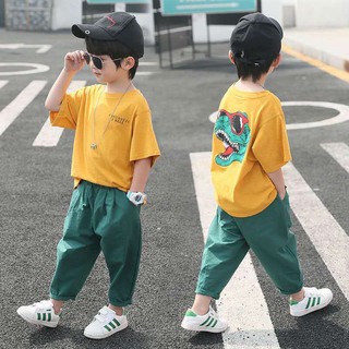 Set áo thun quần lửng hình khủng long (2 màu) (N00529)