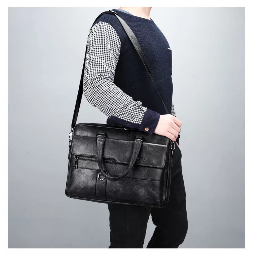 Túi xách cặp da văn phòng đựng laptop 14inch JEEP BULUO 39x28x6cm T20 (Nâu đậm-Nâu sáng-Đen) | BigBuy360 - bigbuy360.vn