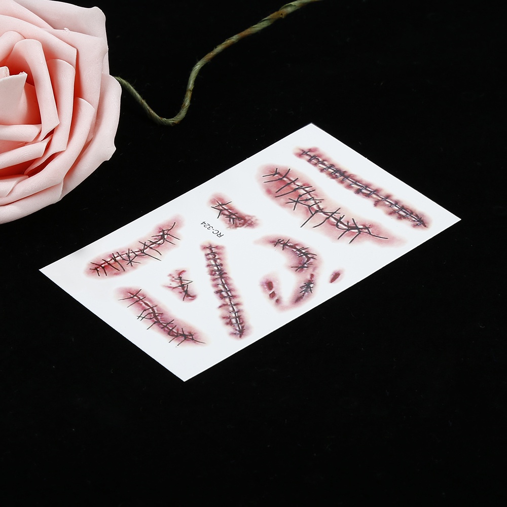 Thực Tế Halloween Sẹo Hình Xăm Đẫm Máu Trang Phục Trang Điểm Chống Khủng Bố Vết Thương Khâu Miếng Dán Đặc Biệt Trái Cây Đại Vết Sẹo Hình Xăm Giả Vảy Huyết Flowerdance