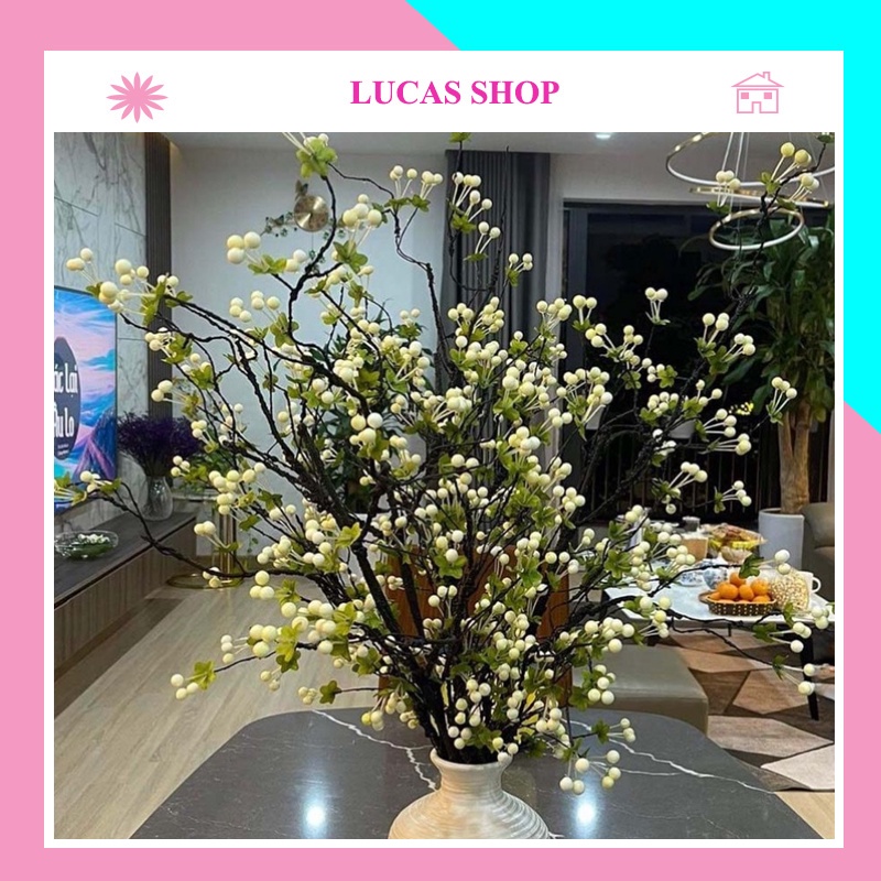 Cành Tuyết Cherry Cổ Cao Cấp 90cm Trang Trí Nhà Cửa, Sự Kiện, Cắm Điểm Đào Đông, Cành Lựu Sang Trọng